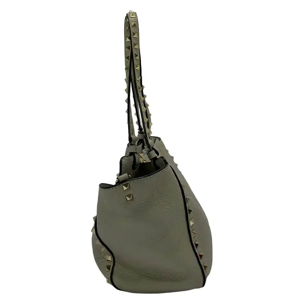 Valentino Garavani Rock Studs 2-Way Bag Handbag Gray Gold Leather Hardware